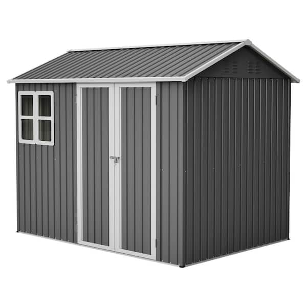 6 ft. W x 8 ft. D Gray Outdoor Metal Shed with Lockable Doors and Window for Garden Patio Backyard Lawn (48 sq. ft.)