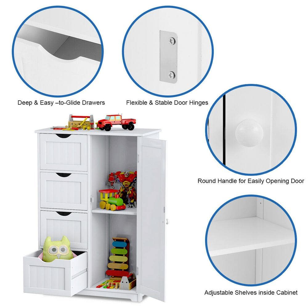 White MDF Bathroom Cabinet with Adjustable Shelving and Drawers