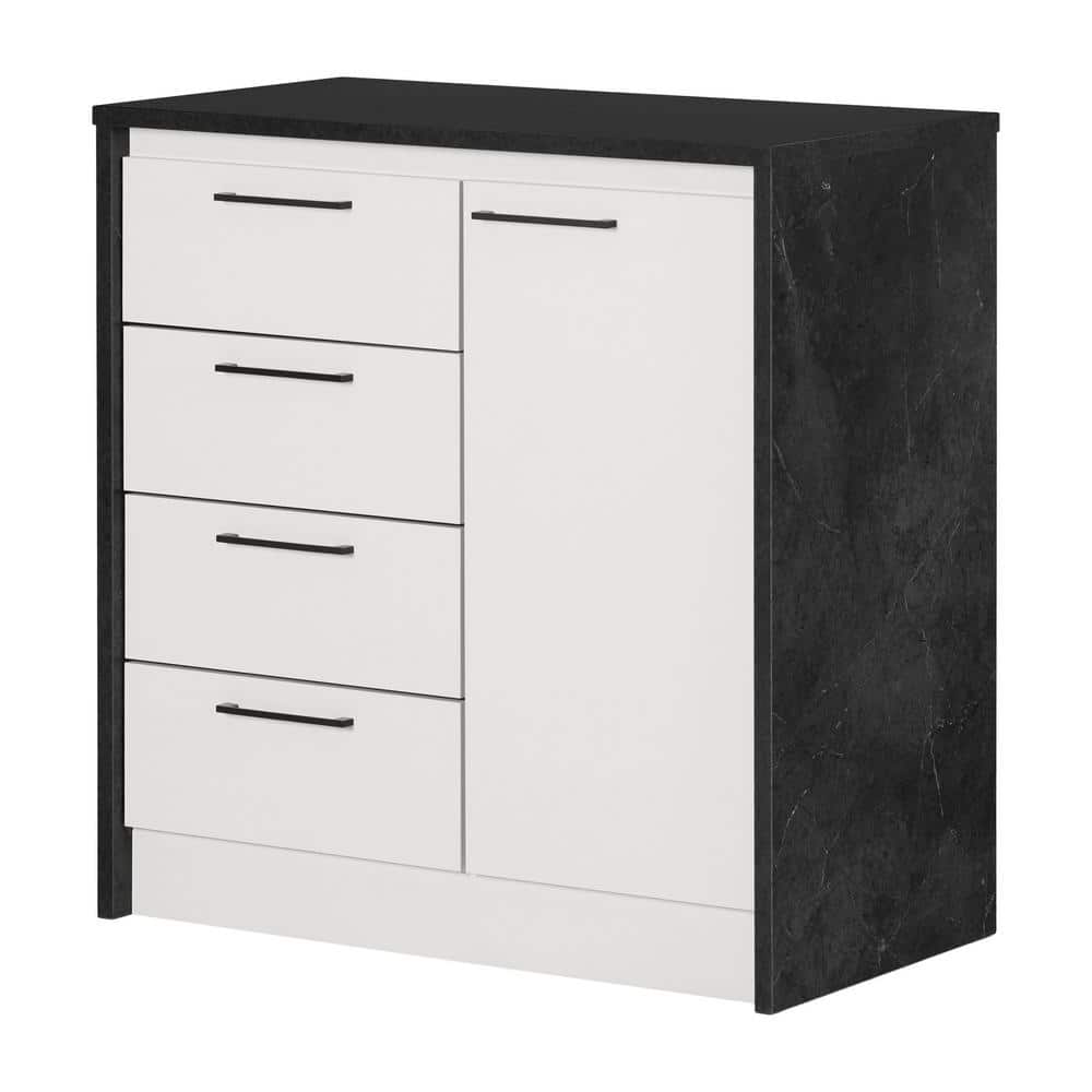 Myro Faux Black Stone and White Melamine 35.5 in. Kitchen Island