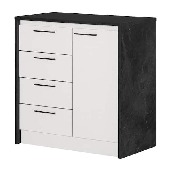 Myro Faux Black Stone and White Melamine 35.5 in. Kitchen Island