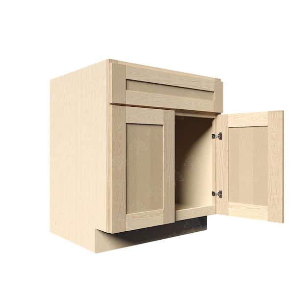 LIFEART CABINETRY Lancaster Shaker Assembled 27 in. W x 21 in. D x 34.5 in. H Bath Vanity Cabinet Without Top Sink Base in Natural Wood