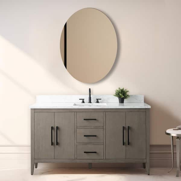 Vanity Art 60 in. W x 22 in. D x 34 in. H Single-Sink Bath Vanity in Driftwood Gray with Engineered Marble Top in Arabescato White