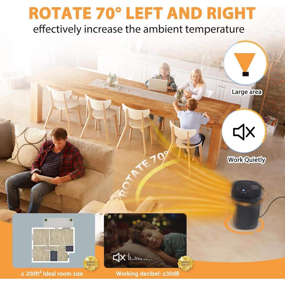 Black Ceramic Electric Space Heater with Thermostat and Remote