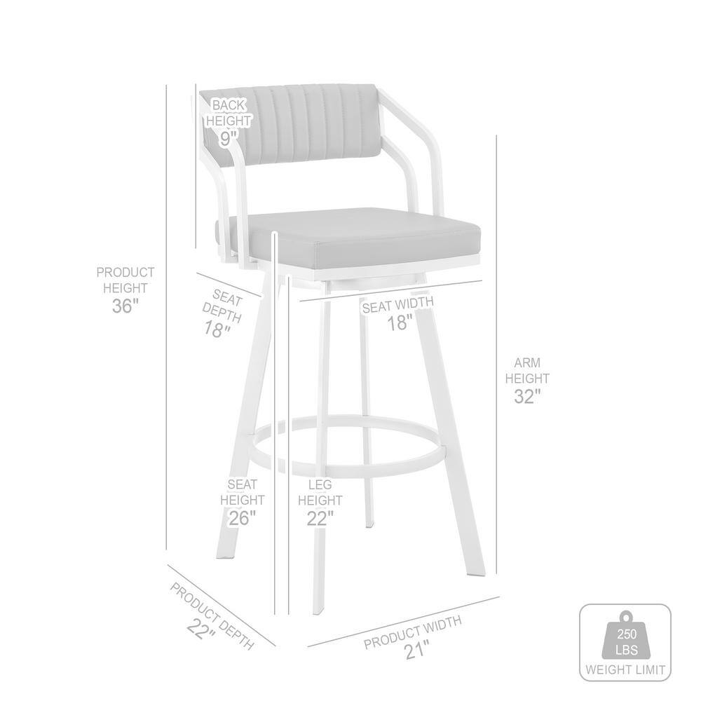 Modern Scranton 26" Swivel White Faux Leather & Silver Metal Bar Stool