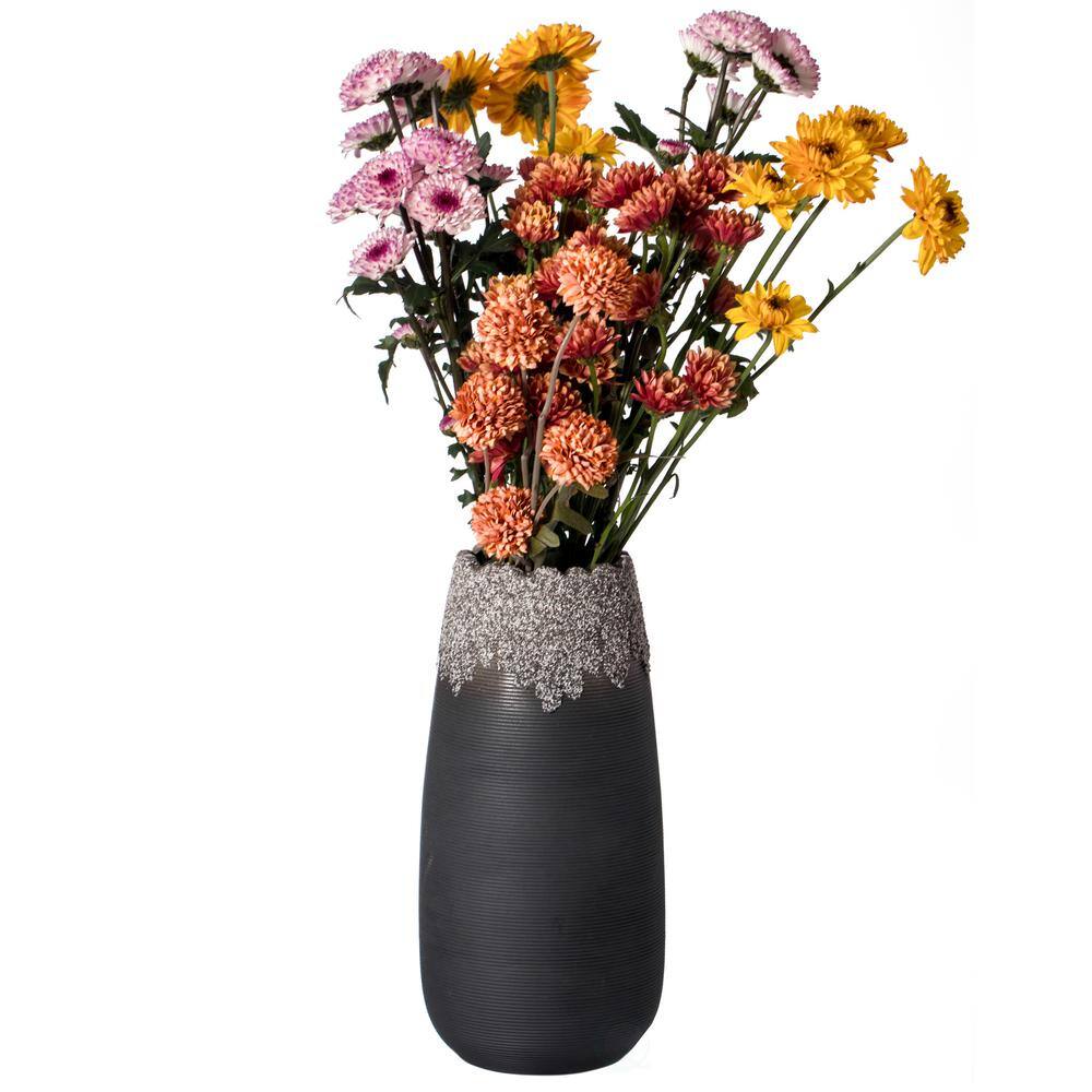 Set of 3 Black Ceramic Vases with Dripping Crystal Design