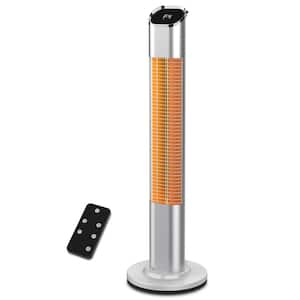 1500-Watt Electric Quratz Outdoor Tower Heater Freestanding Infrared Patio Heater with Remote Control Sliver
