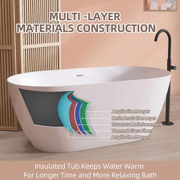 51 in. x 27.5 in. Acrylic Free Standing Tub Freestanding Soaking Bathtub Flatbottom Stand Alone Soaker Tubs in White