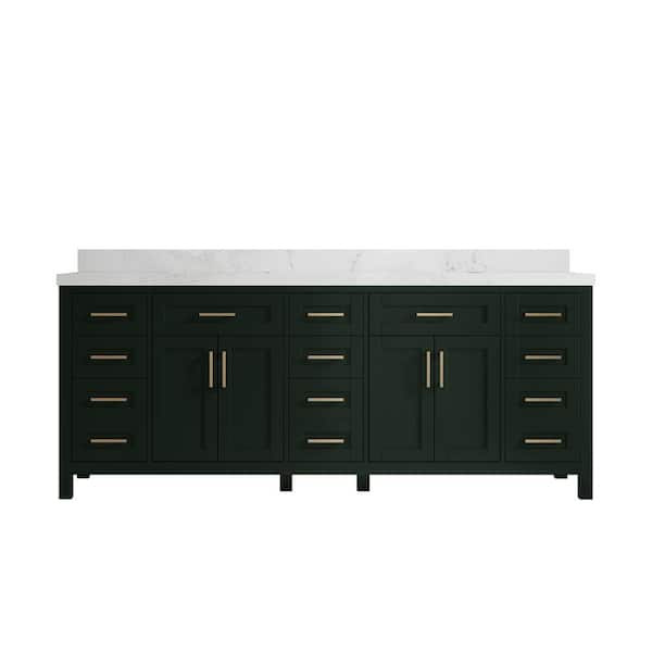 Willow Collections Cambridge 84 in. W x 22 in. D x 36 in. H Double Sink Bath Vanity in Dark Green with 2 in Empira Quartz Top