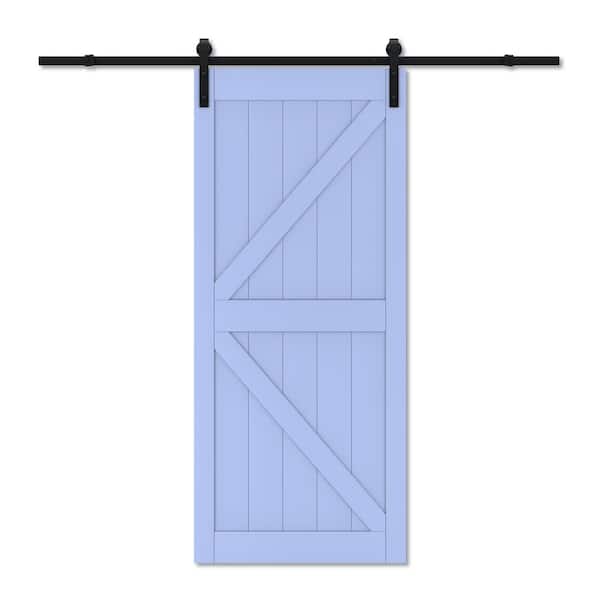 ARK DESIGN 36 in. x 84 in. Blue K Design MDF Interior Barn Door Slab with Rustic Hardware Kit