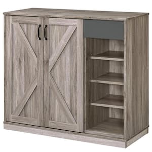 Toski Rustic Gray Oak 40 in. Accent Cabinet Office Storage Cabinet with 7 Shelves and Drawers