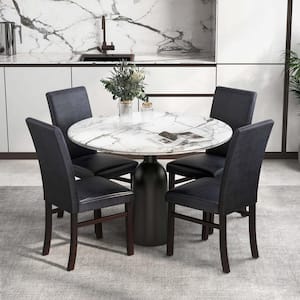 Upholstered Dining Chairs PU Leather Armless Solid Rubber Wood Legs Set of 2