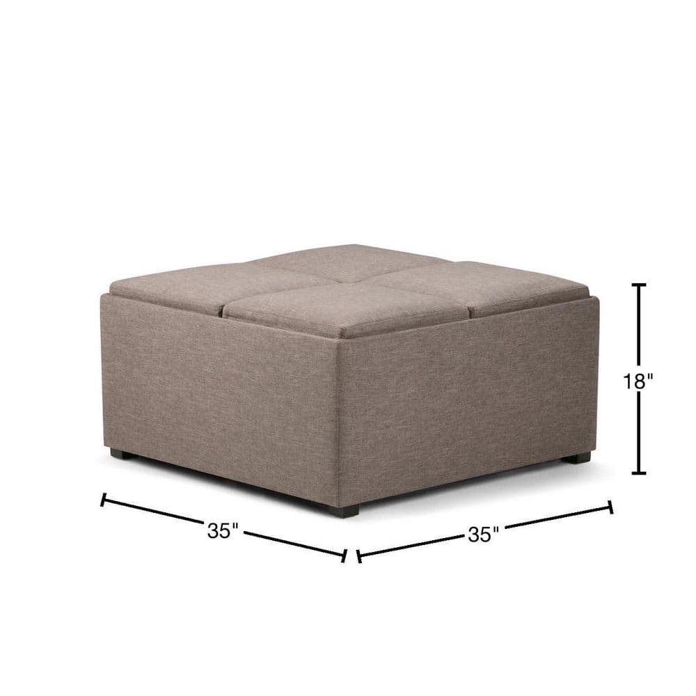Fawn Brown Tufted Cocktail Ottoman with Serving Tray