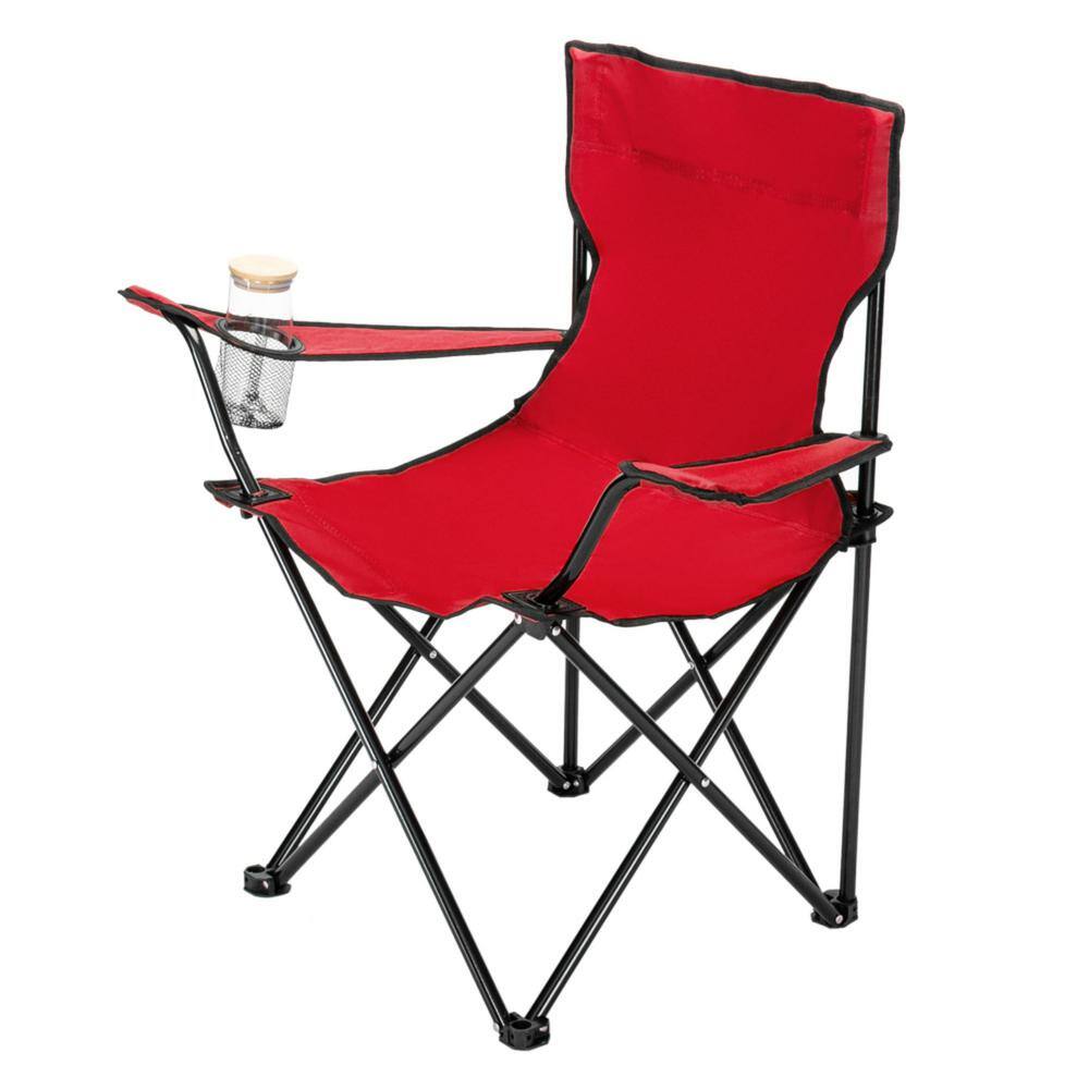 Red Iron Frame Folding Outdoor Camping Chair with Storage Bag