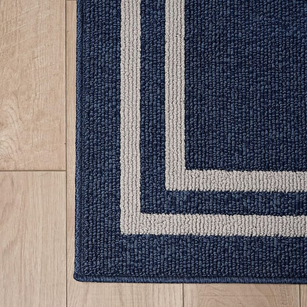 Double Line Denim Twist/Light Gray 2 ft. x 12 ft. Tufted Border Polypropylene Runner Rug