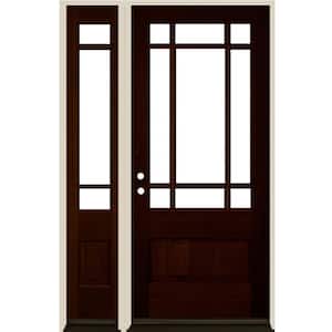 36 in. x 80 in. 3/4 Prairie-Lite Red Mahogany Stain Right Hand Douglas Fir Prehung Front Door Left Sidelite