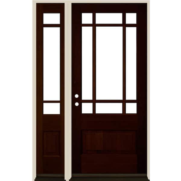 36 in. x 80 in. 3/4 Prairie-Lite Clear Glass Red Mahogany Stain Right Hand Hemlock Prehung Front Door Left Sidelite