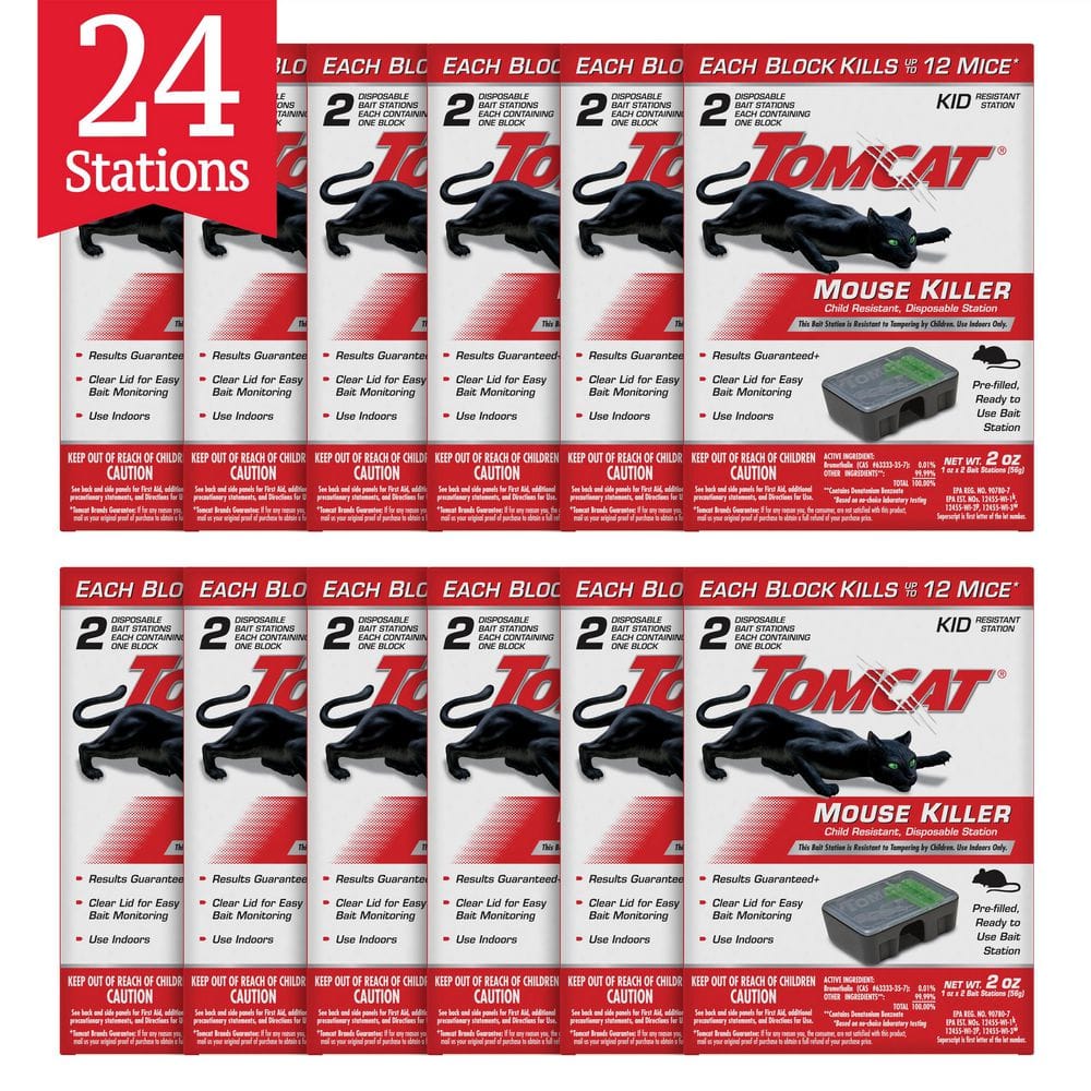 Mouse Killer Child Resistant, Disposable Station, 12 Packages each which contain 2 Prefilled Ready-To-Use Bait Stations