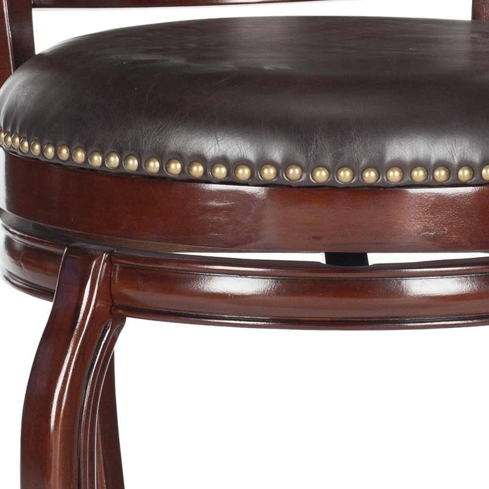 Transitional Sierra Brown Swivel Bar Stool with Bronze Nailhead Trim