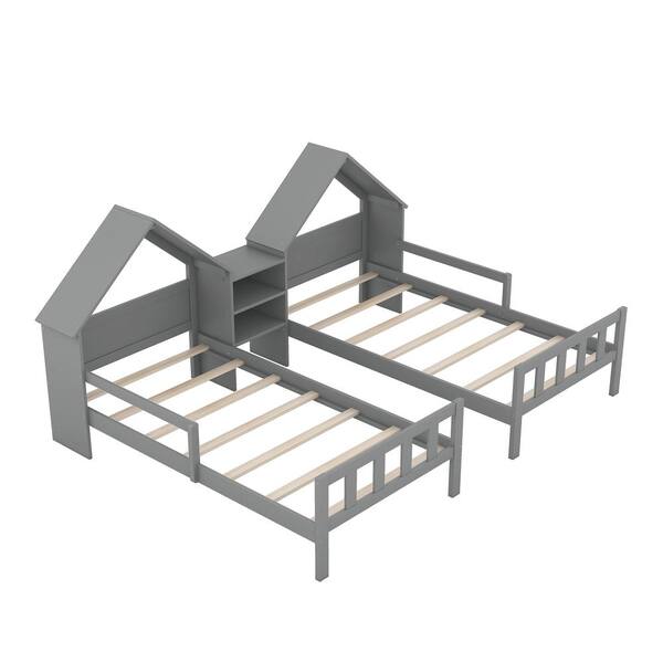 Harper & Bright Designs Gray Double Wood Frame Twin Size