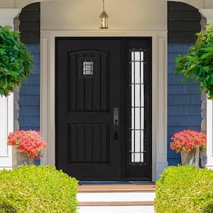 Regency 51 in. x 80 in. 2Panel Plank Cavalier Speakeasy LHIS Onyx Fiberglass Prehung Front Door w/Cavalier 12in.SL