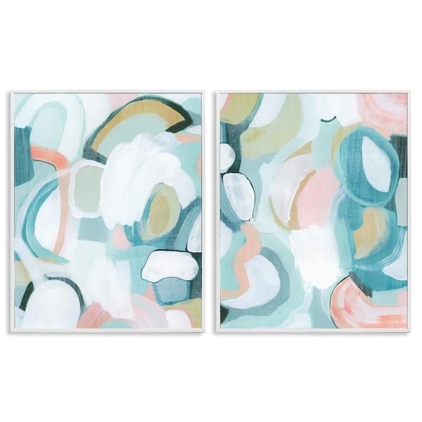Pastel Pink and Blue by Grace Popp 2 Pieces White Framed Abstract Giclee Art Print 20 in. x 16 in.