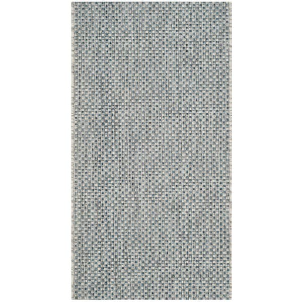 SAFAVIEH Courtyard Gray/Navy Doormat 2 ft. x 4 ft. Solid Indoor/Outdoor Patio Area Rug