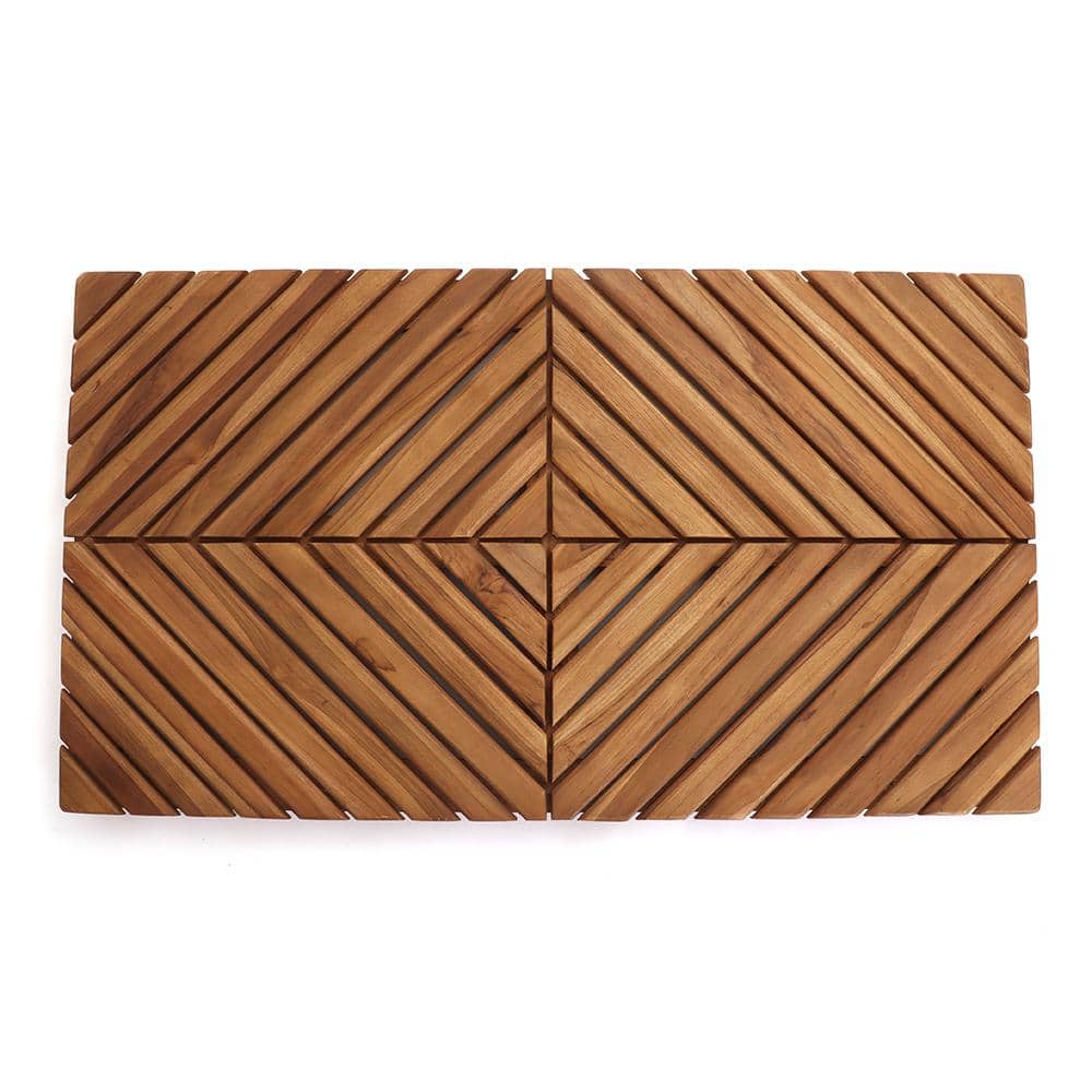 Natural Wood 19.75 in. x 35.5 in. Radial Teak Bath Mat