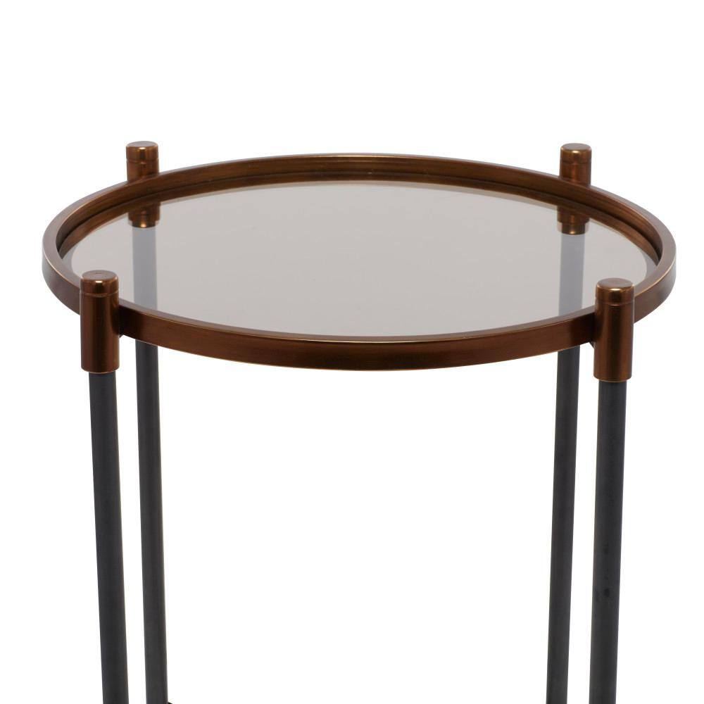 Elegant Black Metal and Glass Round Accent Table