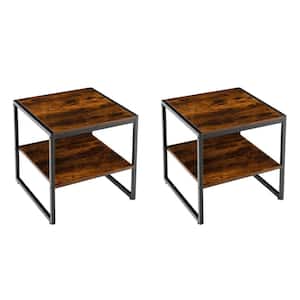20 in. Rustic Brown 2-Tier Square Wood Coffee Table with 2 Pieces