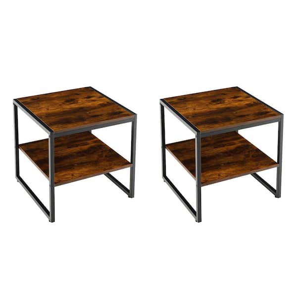 ANGELES HOME 20 in. Rustic Brown 2-Tier Square Wood Coffee Table with 2 Pieces