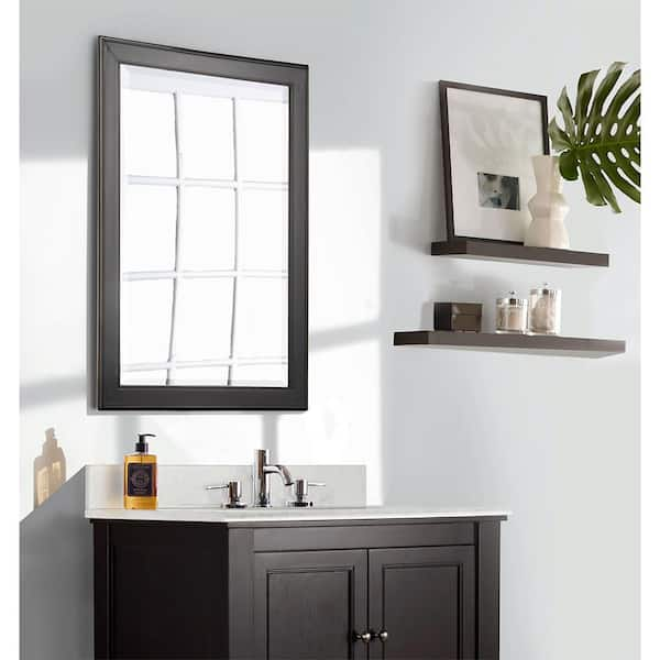 Gazette 23.5 in. W x 32 in. H Rectangular Wood Framed Wall Bathroom Vanity Mirror in Espresso