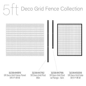 86 in. H Deco Grid Black Steel Fence Post with Cap, and Clips