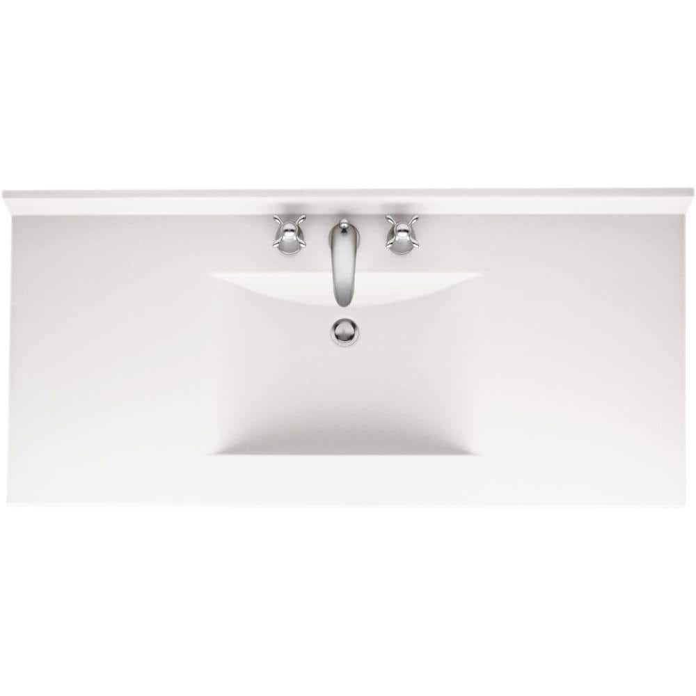 White Engineered Solid Surface Single Sink Bathroom Vanity Top