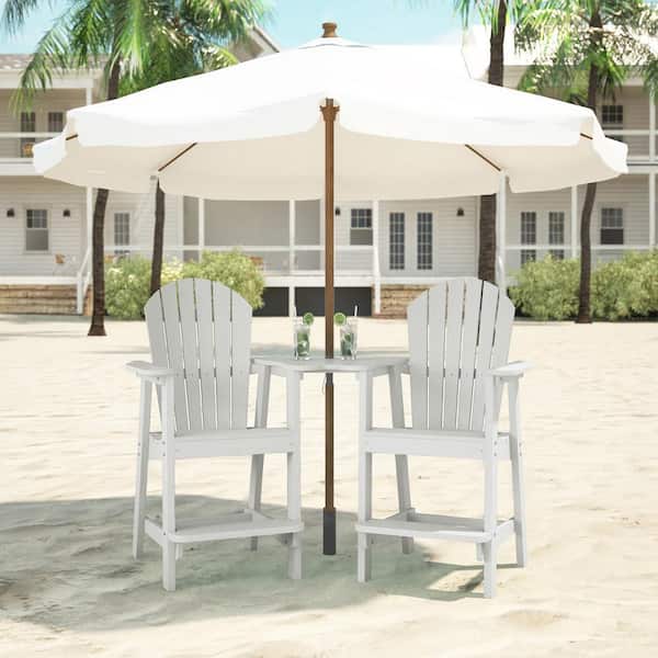 AUTMOON Classic White Tall Balcony Adirondack Chair with Removable Side Table (2-Pack)