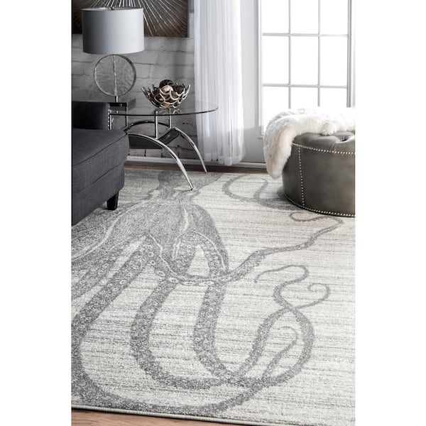 Thomas Paul Octopus Silver Doormat 3 ft. x 5 ft. Area Rug