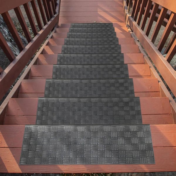 Outdoor Collection Rubberback Black Squares 10 in. x 30 in. ., Stair Tread Covers (Set of 5)