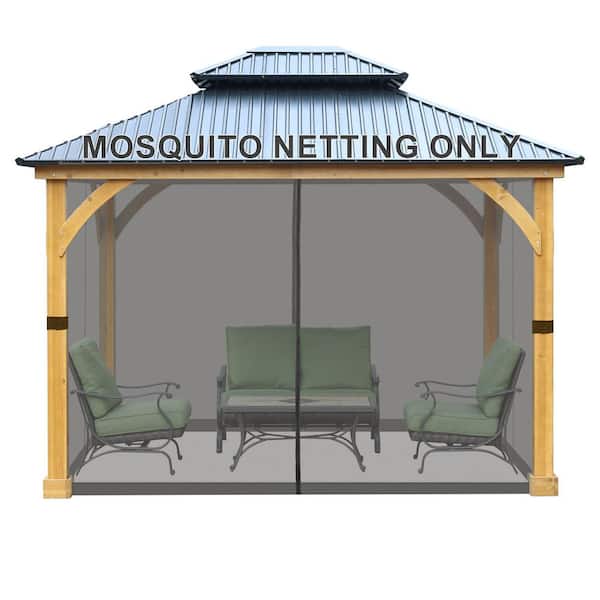 Aoodor 10 ft. x 13 ft. Universal Replacement Mosquito Netting for Patio Gazebos with Zippers (Mosquito Net Only) - Gray