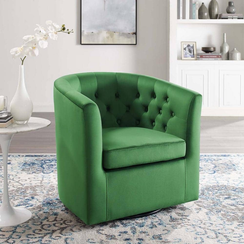 Emerald Velvet Tufted Swivel Barrel Accent Chair