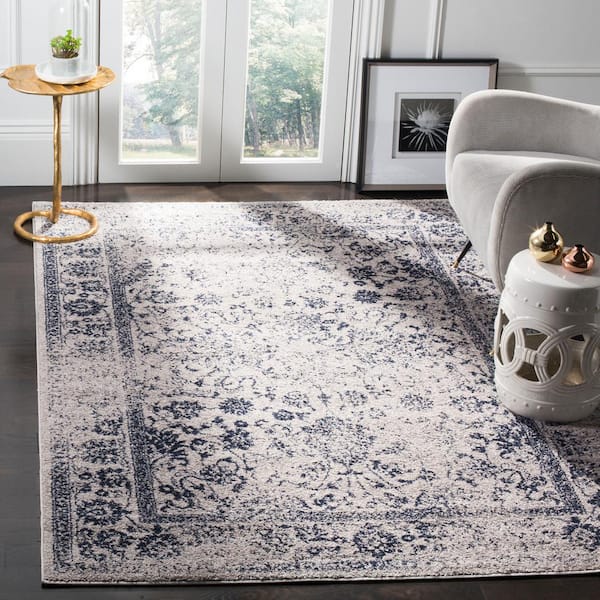 Adirondack Gray/Navy 2 ft. x 3 ft. Border Distressed Area Rug