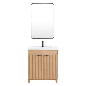 Palos 29.9 in.W x 18.1 in.D x 34.8 in.H Single Sink Bath Vanity in Fir Brown with White Ceramic Basin Top and Mirror