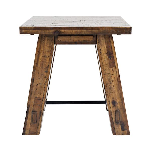 Benjara 22 in. Rustic Brown Square Wooden End Table with Plank Style and Trestle Base