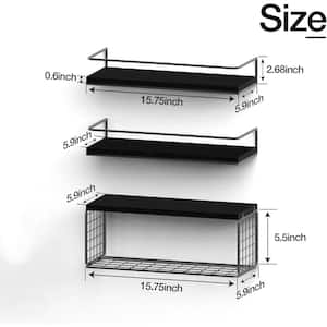 15.75 in. W x 5.5 in. H x 5.9 in. D Wood Rectangular Shelf, Black Floating Shelves Bathroom Wall Decor Shelves