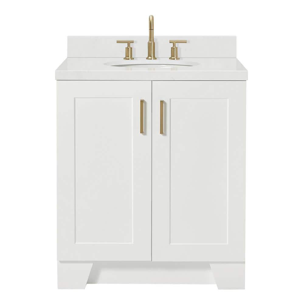 White Freestanding Single Vanity with Carrara Quartz Top