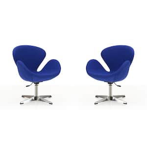 Raspberry Blue and Polished Chrome Wool Blend Adjustable Swivel Accent Arm Chair (Set of 2)