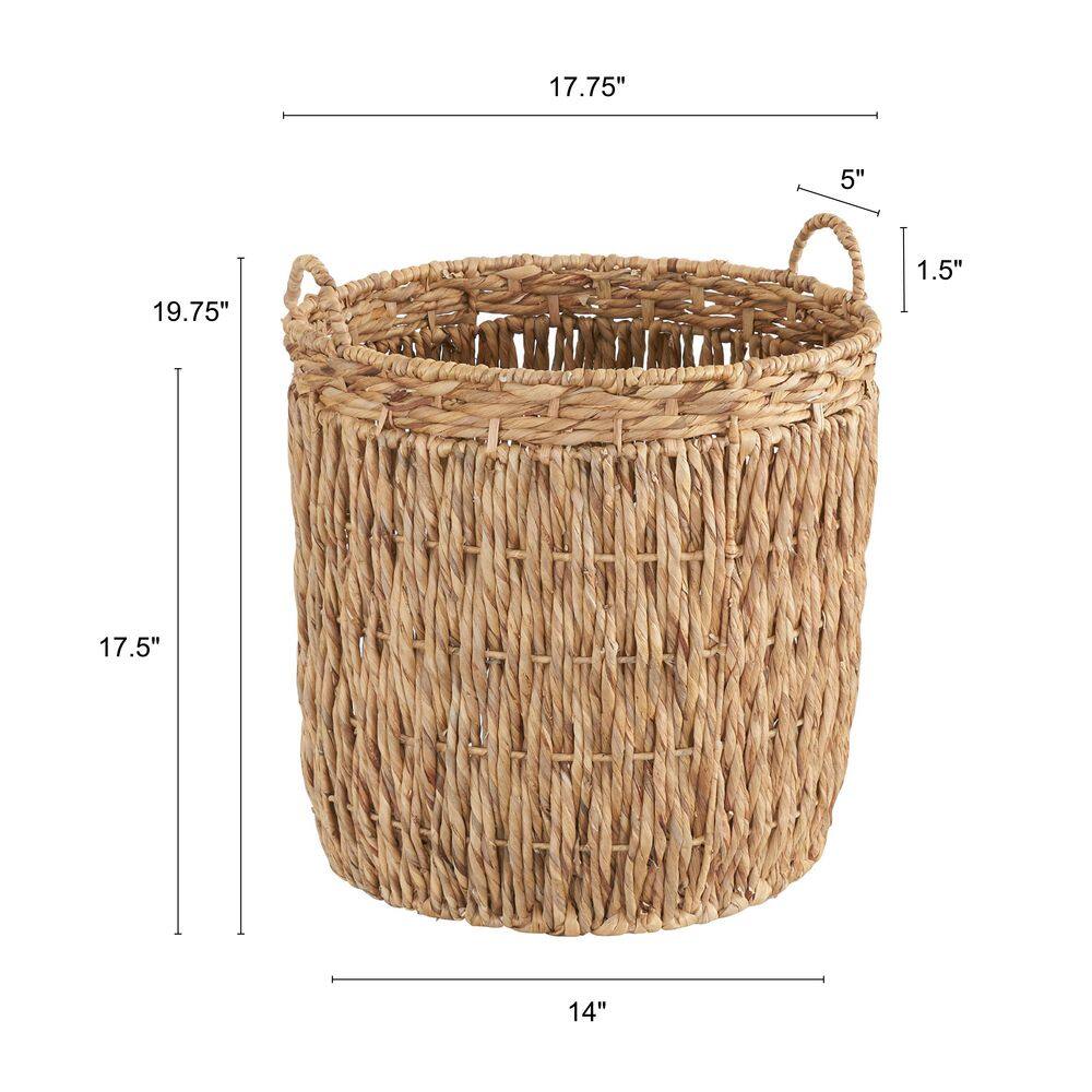 Tall Round Natural Wicker Storage Basket with Handles