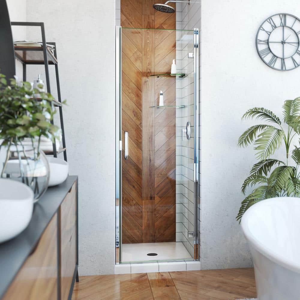 Chrome Semi-Frameless Pivot Shower Door with Tempered Glass