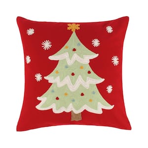 Comet and Cupid Multi-Color Embroidered Christmas Tree 18 in. x 18 in. Throw Pillow