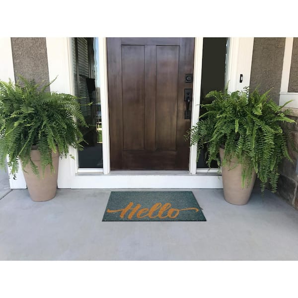 Gray Hello 18 in. x 30 in. Coir Door Mat