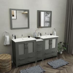 Brescia 72 in. W x 18 in. D x 36 in. H Bath Vanity in Grey with Vanity Top in White with White Basin and Mirror