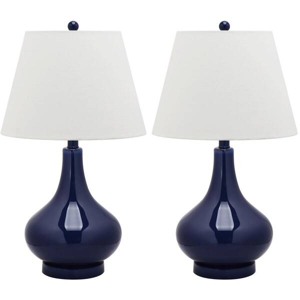 Safavieh Amy 24 In Navy Gourd Glass Table Lamp With White Shade Set Of 2 Lit4087b Set2 The Home Depot Navy Gourd Glass Table Lamp, Navy Table Lamp Shades Uk
